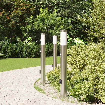 Lampioni a paletto con sensore e presa 3 pz 80 cm Acciaio Inox IP44
