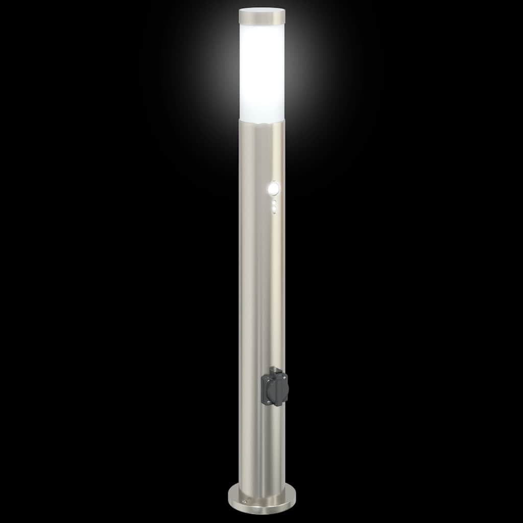 Lampioni a paletto con sensore e presa 3 pz 80 cm Acciaio Inox IP44