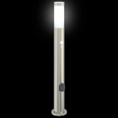 Lampioni a paletto con sensore e presa 3 pz 80 cm Acciaio Inox IP44