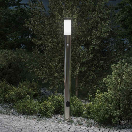 Lampada a paletto con sensore e presa 110 cm Acciaio Inox IP44 | homemem39