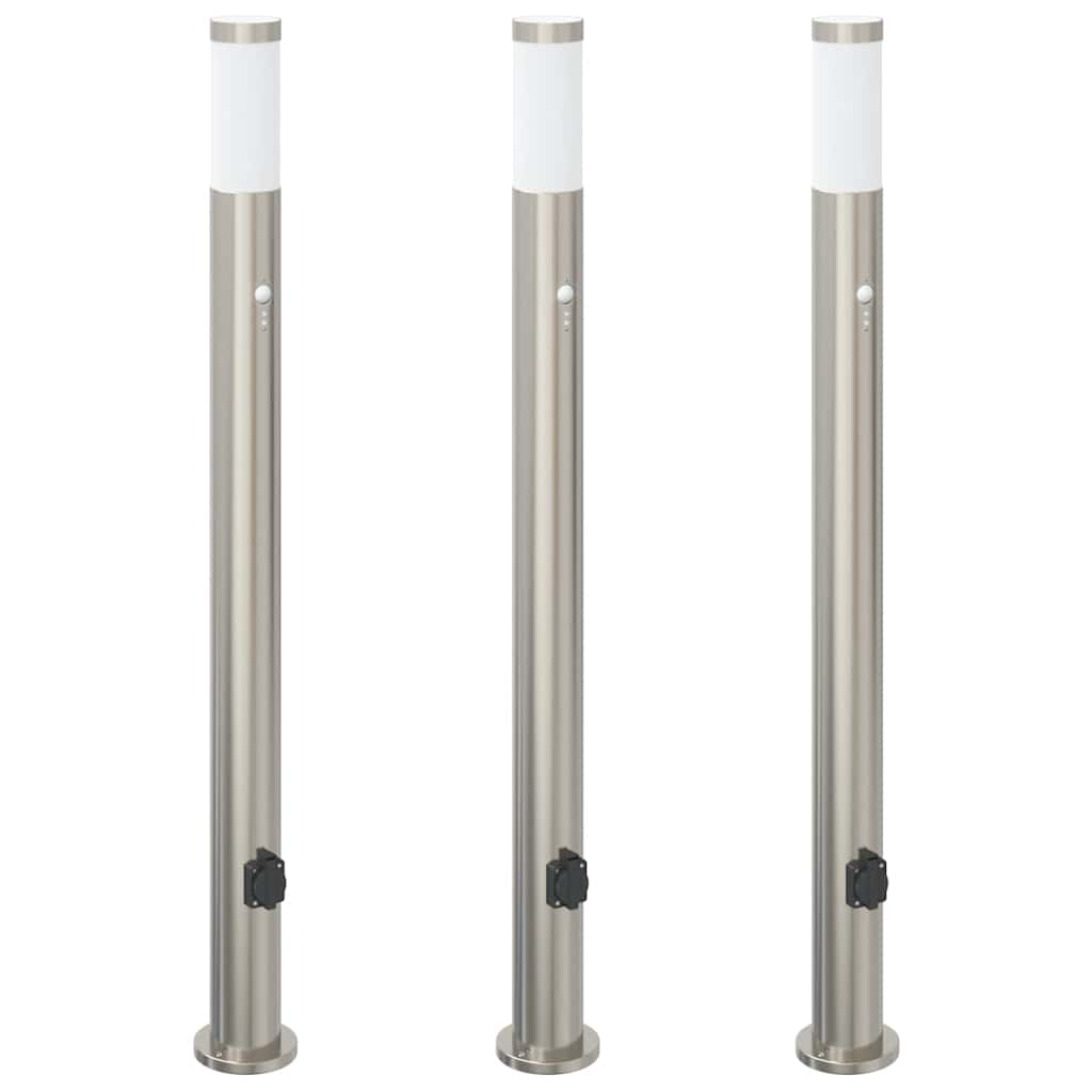 Lampioni a dissuasore con sensore e presa 3 pz 110 cm Acciaio Inox IP44 | homemem39