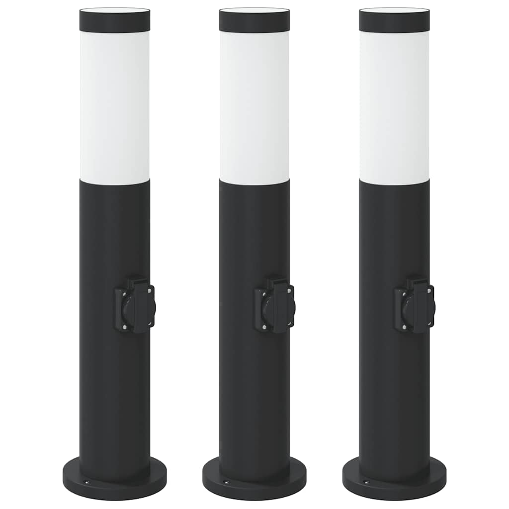 Lampioni a palo con presa elettrica 3 pz 50 cm Acciaio Inox IP44 | homemem39