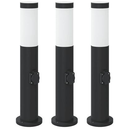Lampioni a palo con presa elettrica 3 pz 50 cm Acciaio Inox IP44 | homemem39