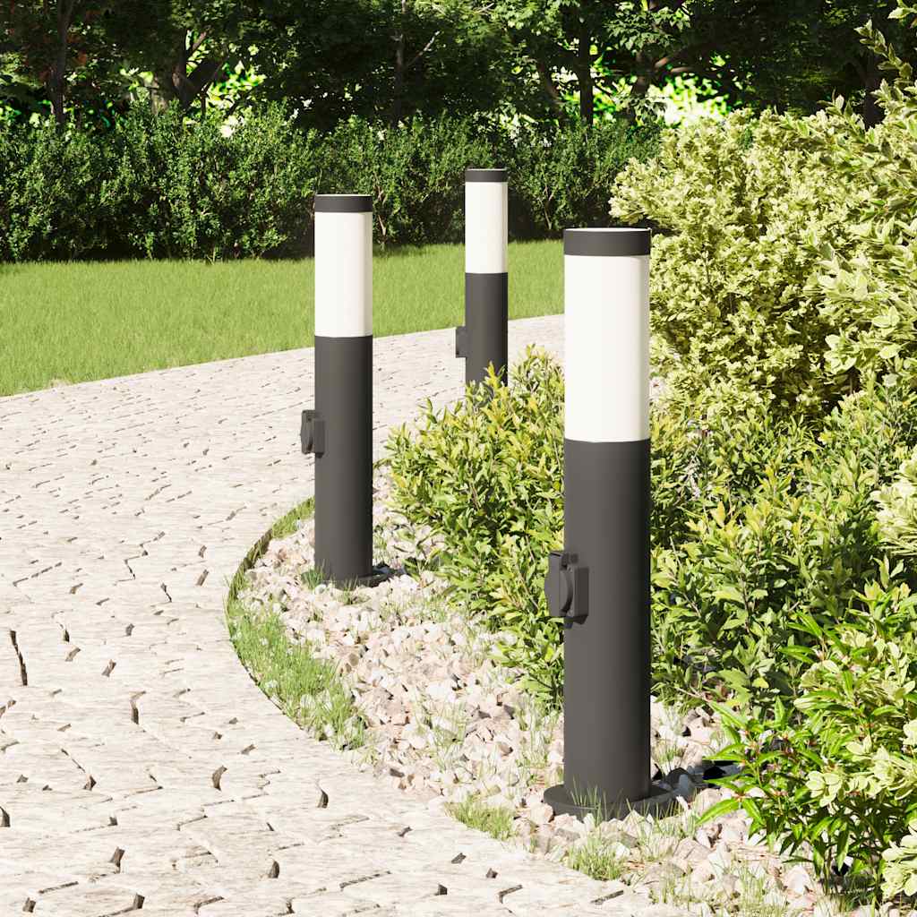 Lampioni a palo con presa elettrica 3 pz 50 cm Acciaio Inox IP44 | homemem39