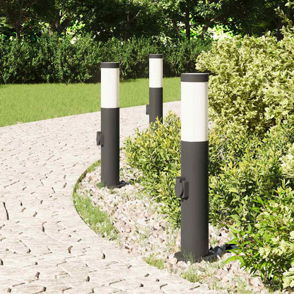 Lampioni a palo con presa elettrica 3 pz 50 cm Acciaio Inox IP44 | homemem39