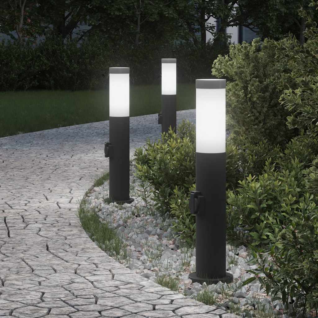 Lampioni a palo con presa elettrica 3 pz 50 cm Acciaio Inox IP44 | homemem39