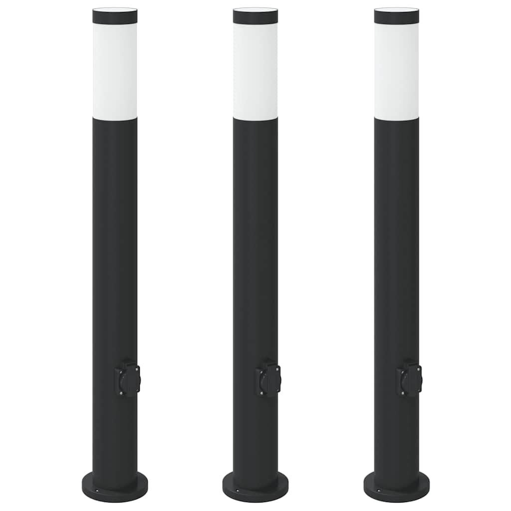 Lampioni a palo con presa elettrica 3 pz 80 cm Acciaio Inox IP44 | homemem39