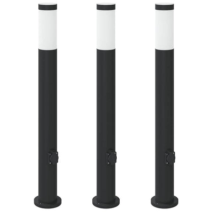 Lampioni a palo con presa elettrica 3 pz 80 cm Acciaio Inox IP44 | homemem39