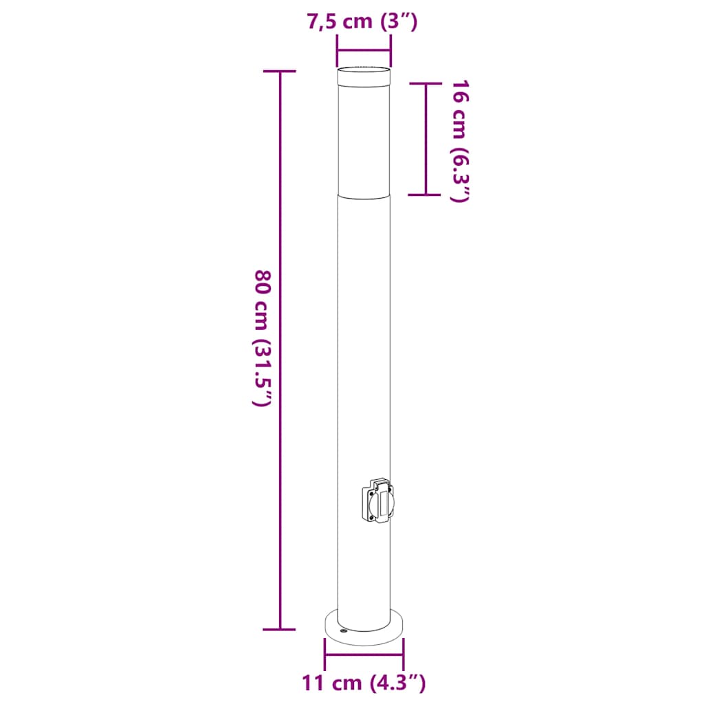 Lampioni a palo con presa elettrica 3 pz 80 cm Acciaio Inox IP44 | homemem39