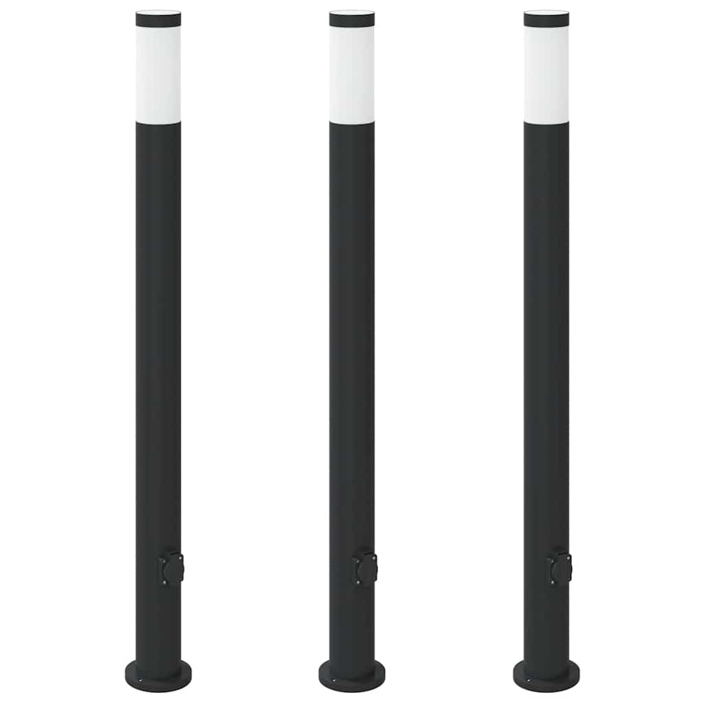 Lampioni a colonnina con presa elettrica 3 pz 110 cm Acciaio Inox IP44 | homemem39