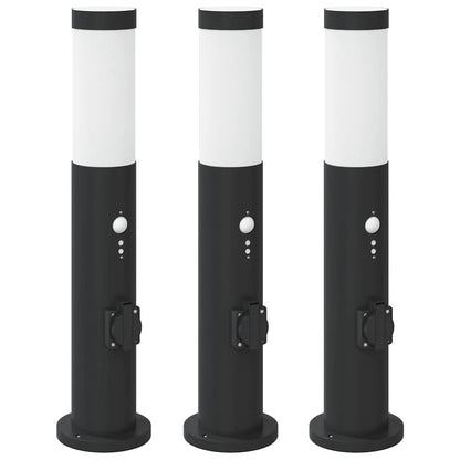 Lampioni a dissuasore con sensore e presa 3 pz 50 cm Acciaio Inox IP44 | homemem39