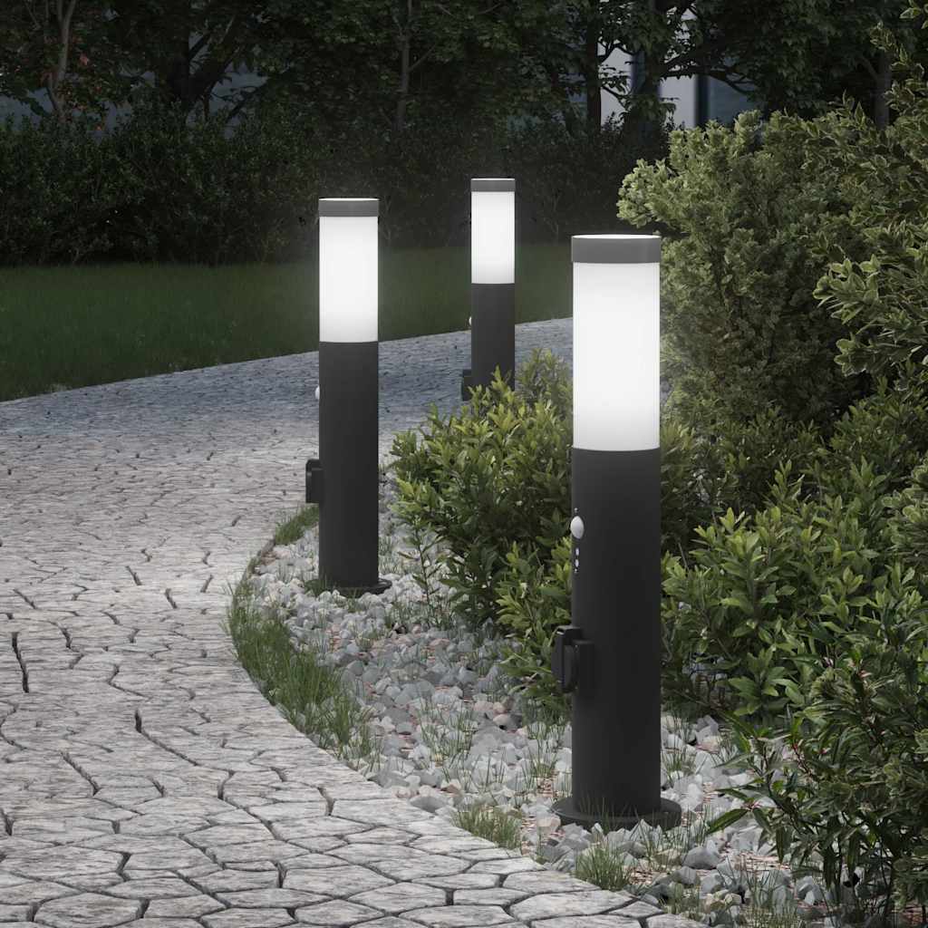 Lampioni a dissuasore con sensore e presa 3 pz 50 cm Acciaio Inox IP44 | homemem39