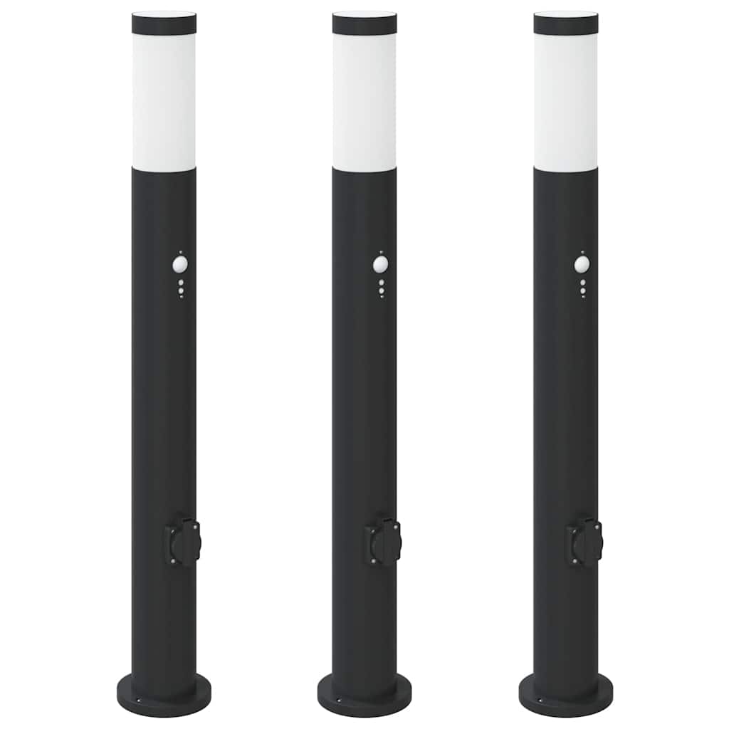 Lampioni a paletto con sensore e presa 3 pz 80 cm Acciaio Inox IP44 | homemem39