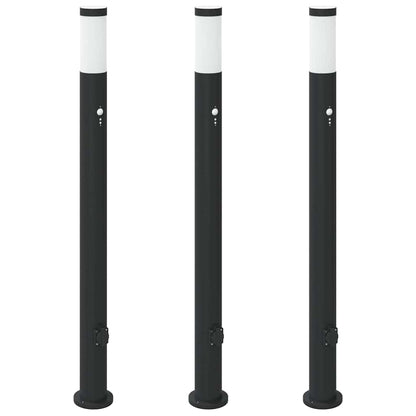 Lampioni a dissuasore con sensore e presa 3 pz 110 cm Acciaio Inox IP44 | homemem39