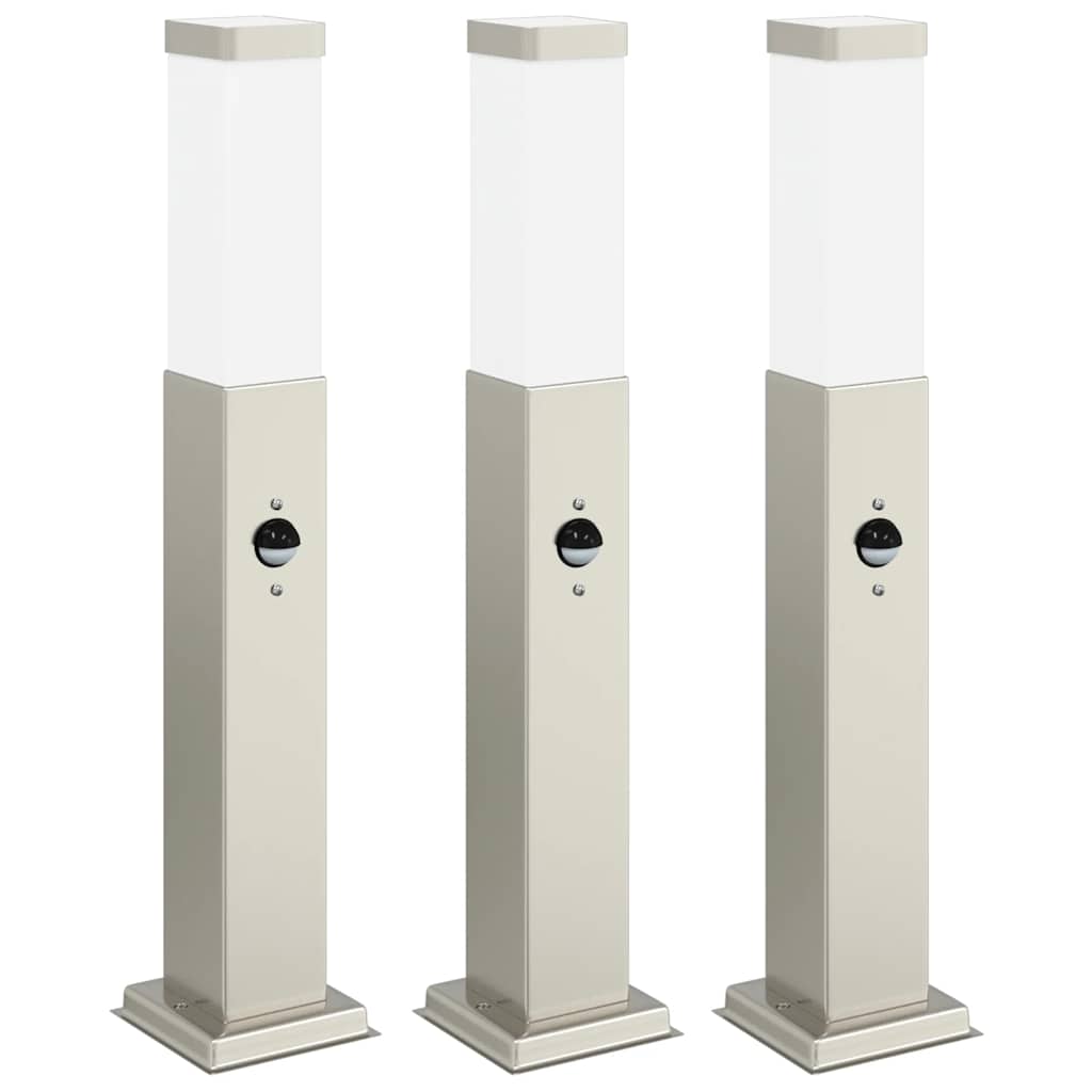 Lampioni a paletto con sensore 3 pz 50 cm Acciaio Inox IP44