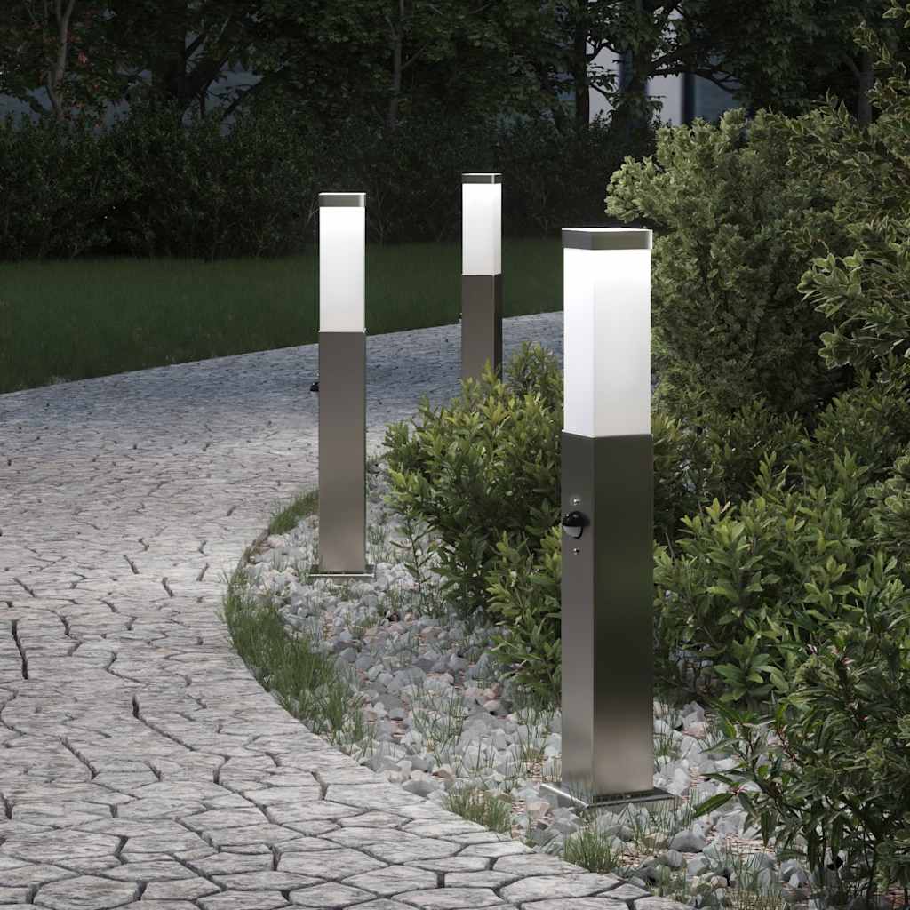 Lampioni a paletto con sensore 3 pz 50 cm Acciaio Inox IP44