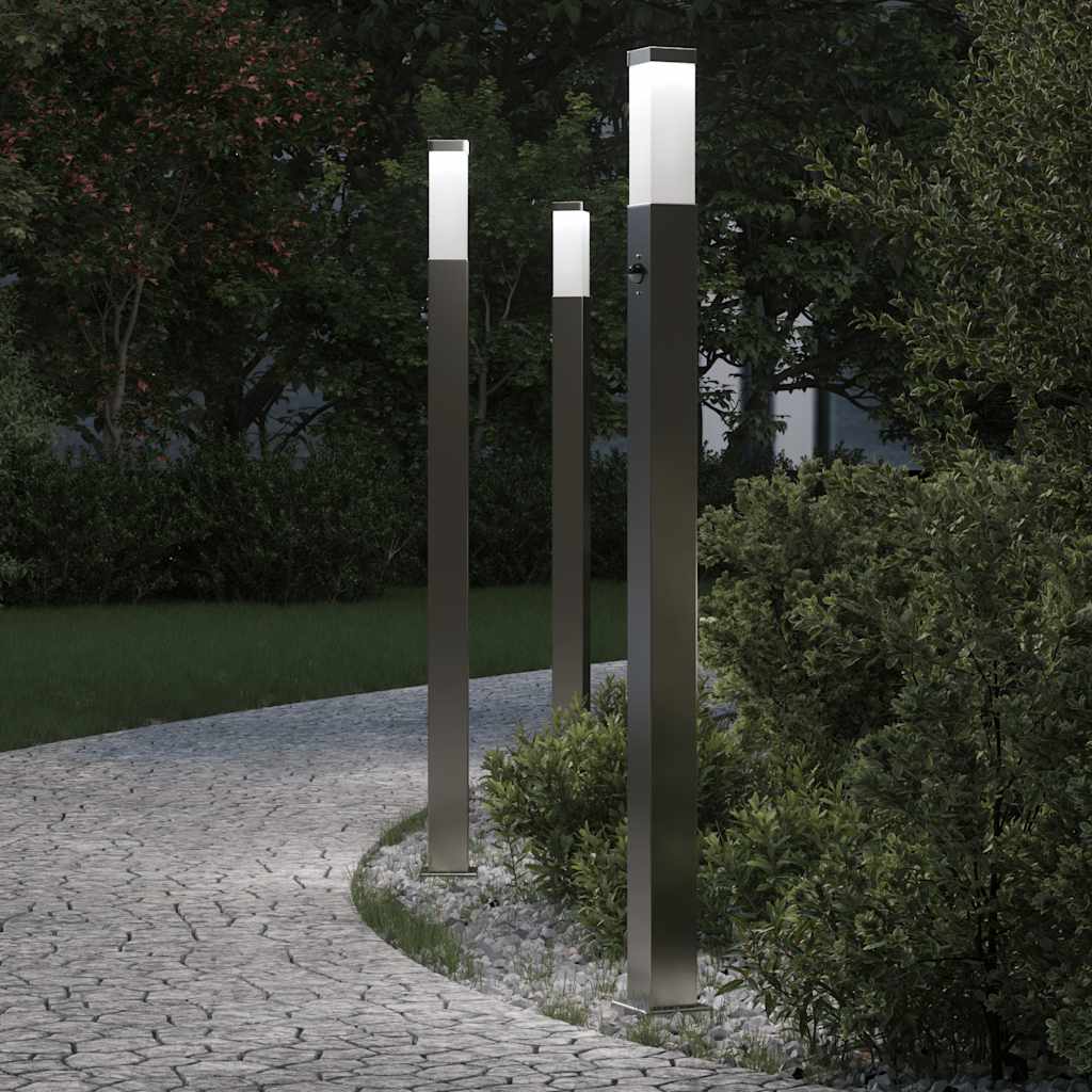 Lampioni a paletto con sensore 3 pz 110 cm Acciaio Inox IP44 | homemem39