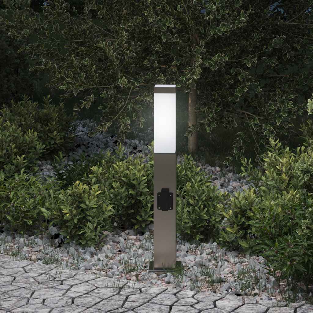 Lampada a paletto con presa elettrica 50 cm Acciaio Inox IP44 | homemem39
