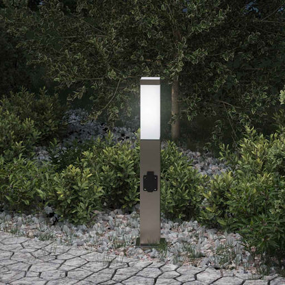 Lampada a paletto con presa elettrica 50 cm Acciaio Inox IP44 | homemem39