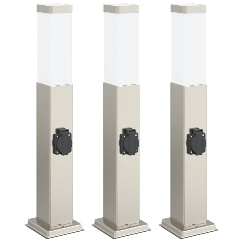 Lampioni a palo con presa elettrica 3 pz 50 cm Acciaio Inox IP44 | homemem39