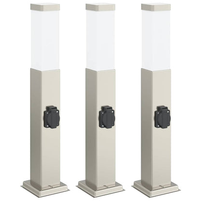 Lampioni a palo con presa elettrica 3 pz 50 cm Acciaio Inox IP44 | homemem39