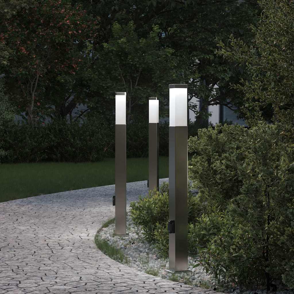 Lampioni a colonnina con presa elettrica 3 pz 80 cm Acciaio Inox IP44 | homemem39