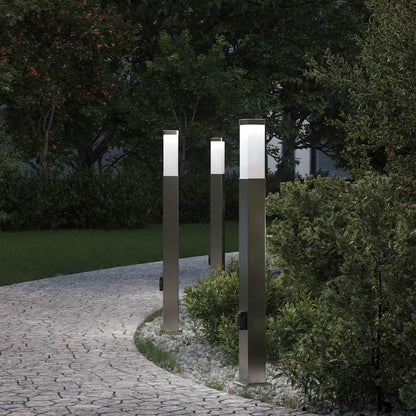 Lampioni a colonnina con presa elettrica 3 pz 80 cm Acciaio Inox IP44 | homemem39