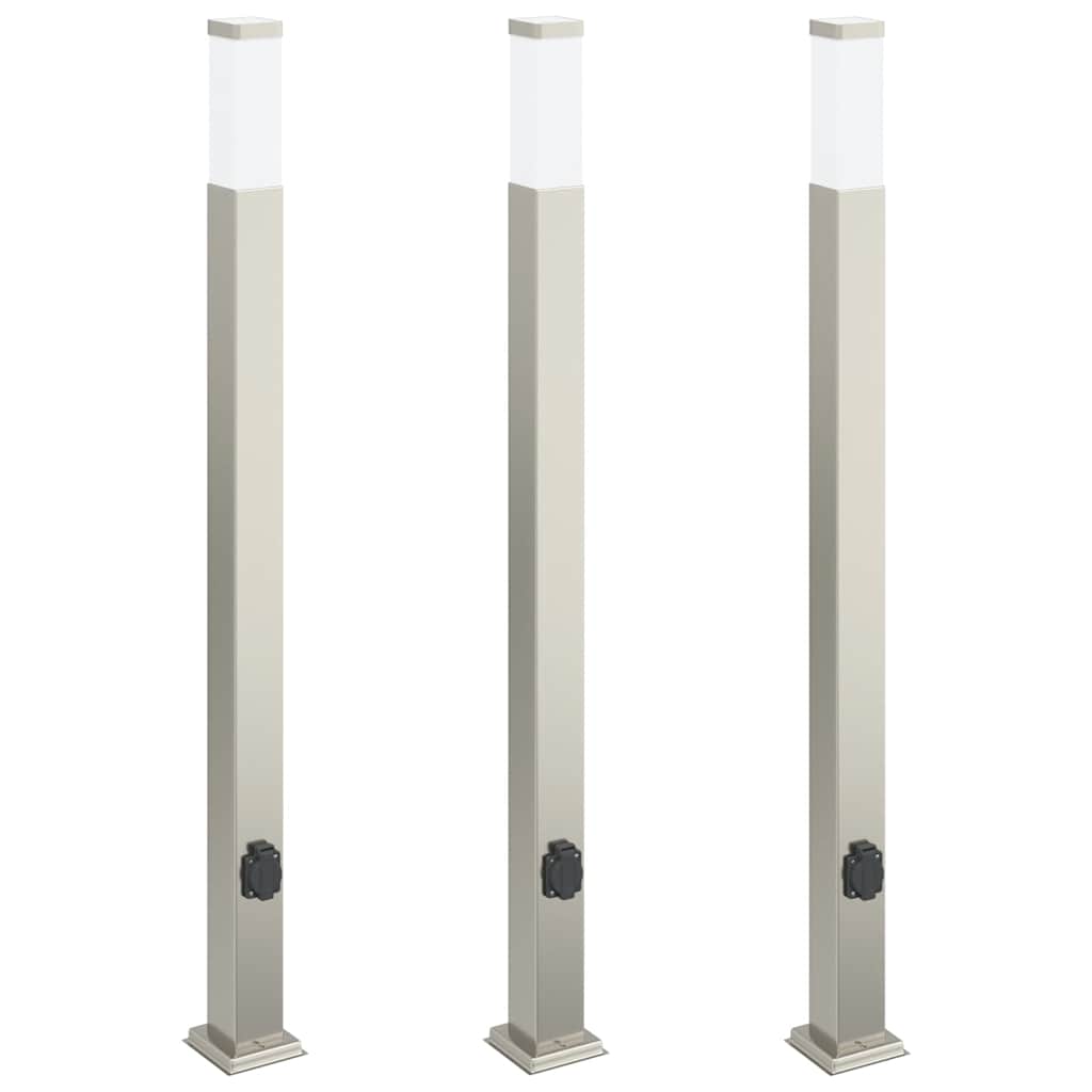 Lampioni a colonnina con presa elettrica 3 pz 110 cm Acciaio Inox IP44 | homemem39