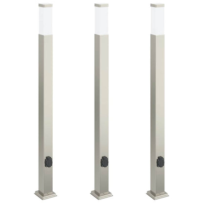 Lampioni a colonnina con presa elettrica 3 pz 110 cm Acciaio Inox IP44 | homemem39