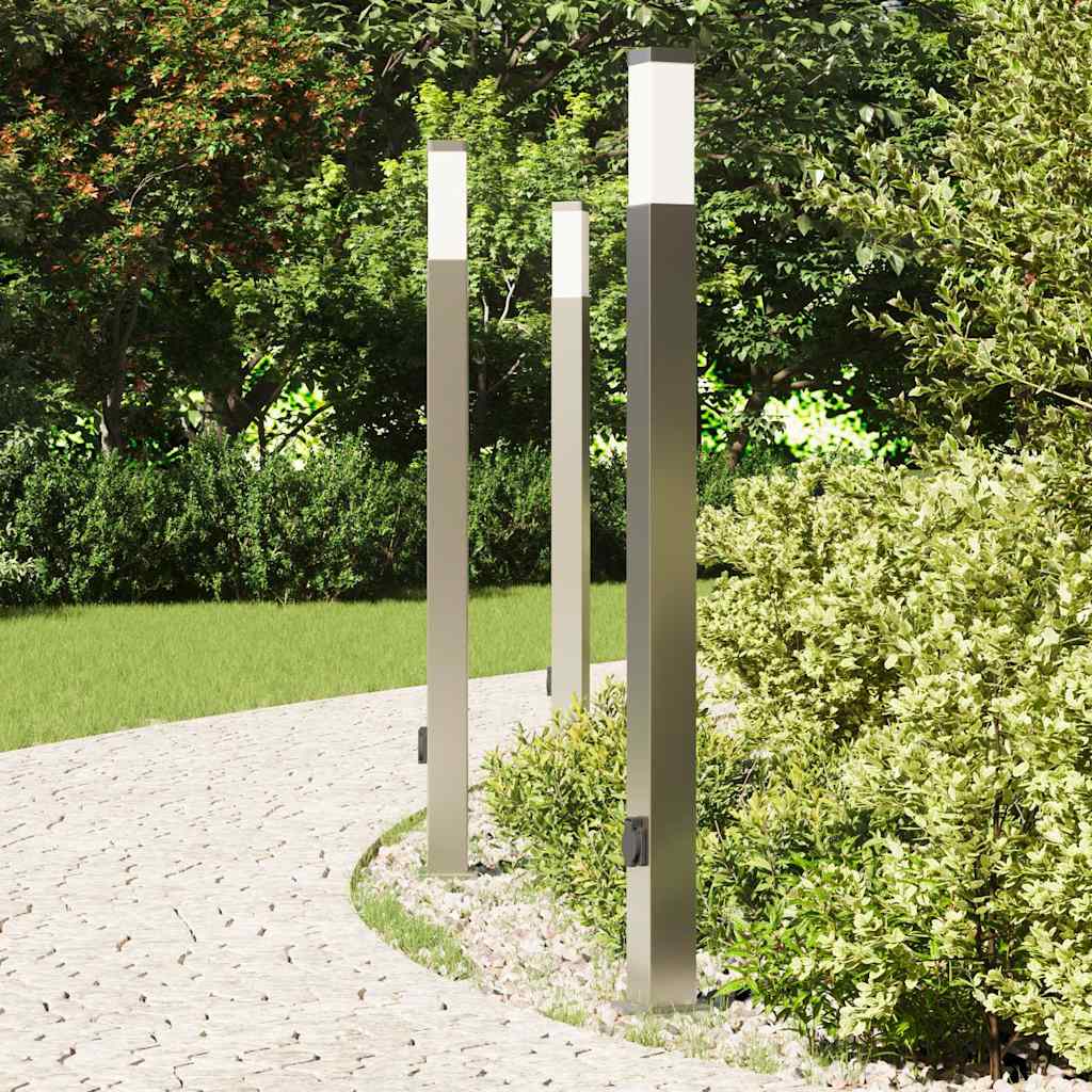 Lampioni a colonnina con presa elettrica 3 pz 110 cm Acciaio Inox IP44 | homemem39
