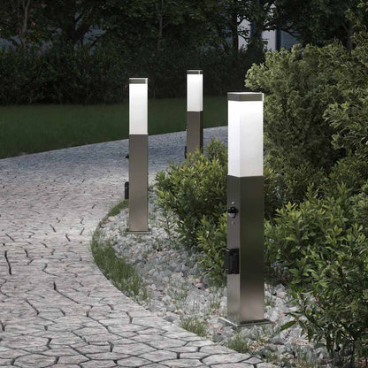 Lampioni a dissuasore con sensore e presa 3 pz 50 cm Acciaio Inox IP44 | homemem39
