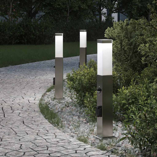 Lampioni a dissuasore con sensore e presa 3 pz 50 cm Acciaio Inox IP44 | homemem39