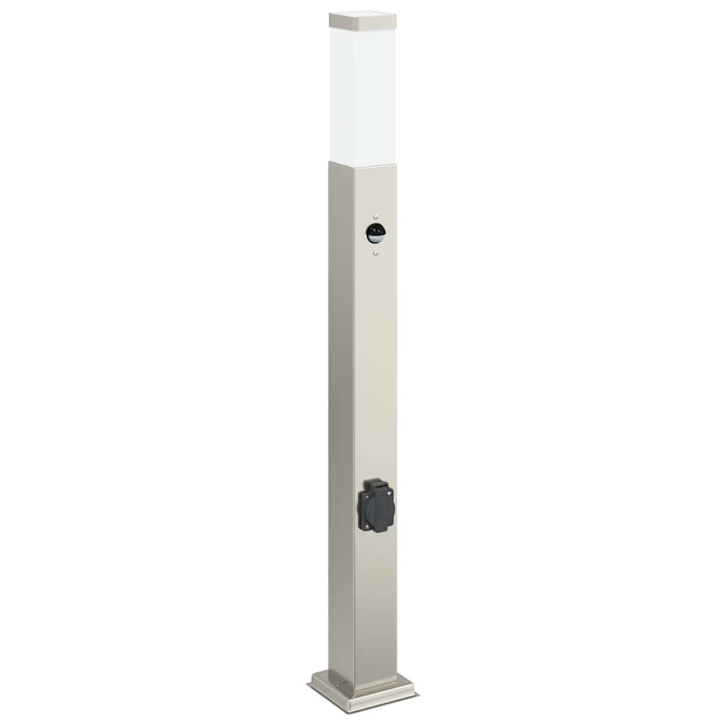 Lampada a paletto con sensore e presa 80 cm Acciaio Inox IP44