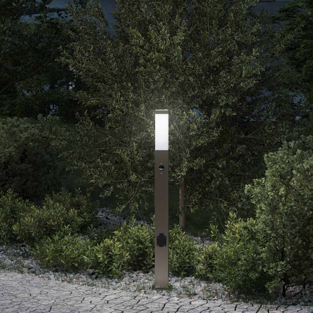 Lampada a paletto con sensore e presa 80 cm Acciaio Inox IP44