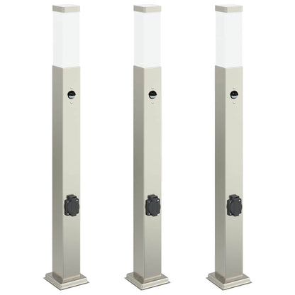 Lampioni a dissuasore con sensore e presa 3 pz 80 cm Acciaio Inox IP44 | homemem39