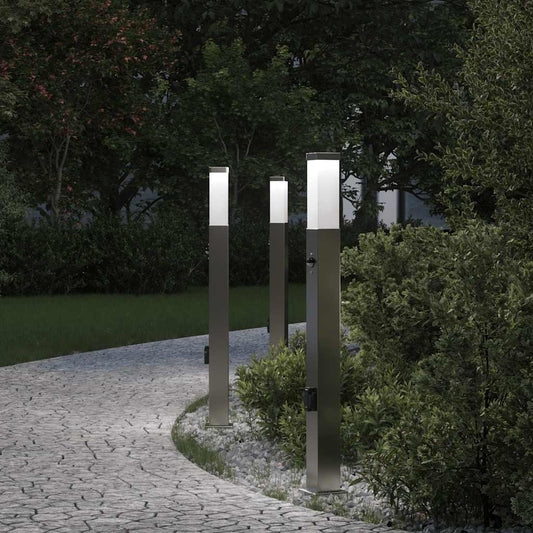Lampioni a dissuasore con sensore e presa 3 pz 80 cm Acciaio Inox IP44 | homemem39