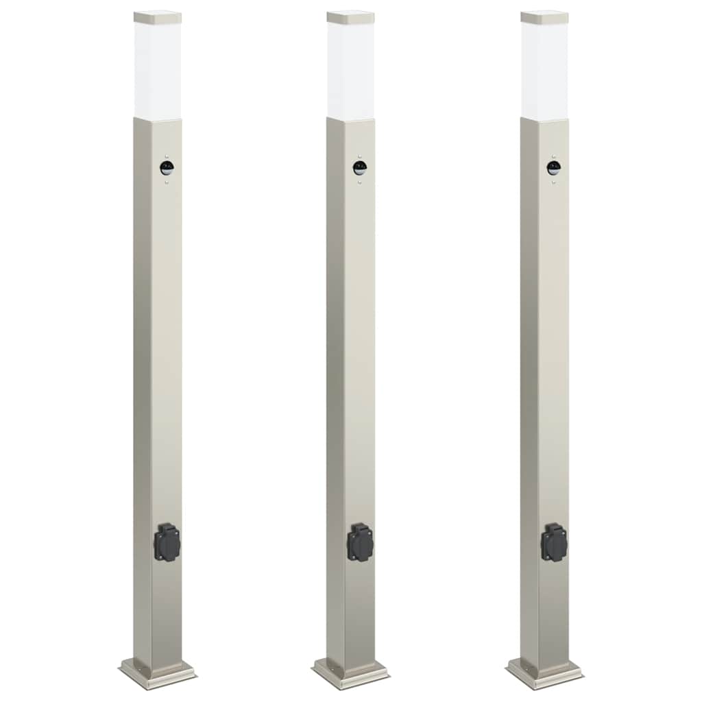 Lampioni a dissuasore con sensore e presa 3 pz 110 cm Acciaio Inox IP44 | homemem39