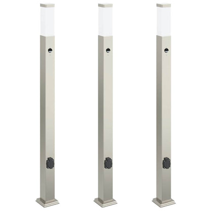 Lampioni a dissuasore con sensore e presa 3 pz 110 cm Acciaio Inox IP44 | homemem39