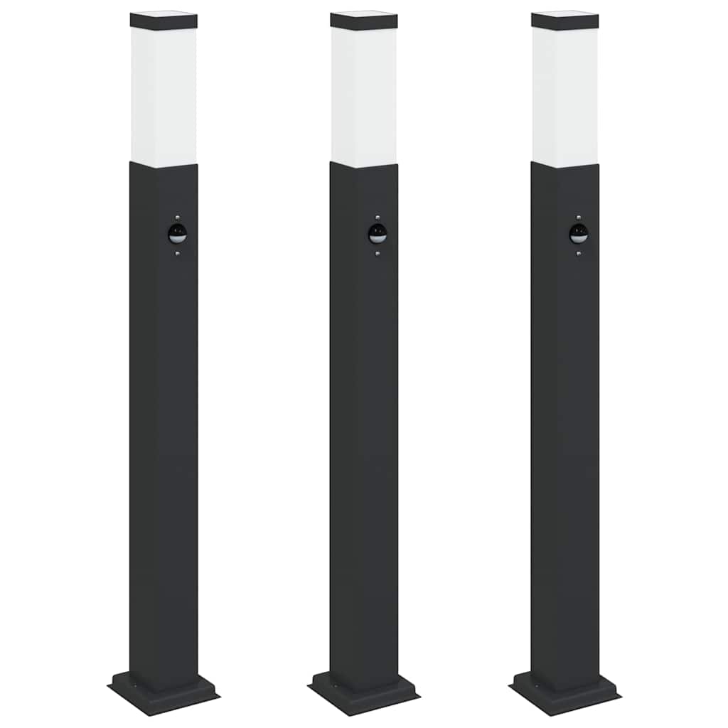 Lampioni a paletto con sensore 3 pz 80 cm neri IP44 | homemem39