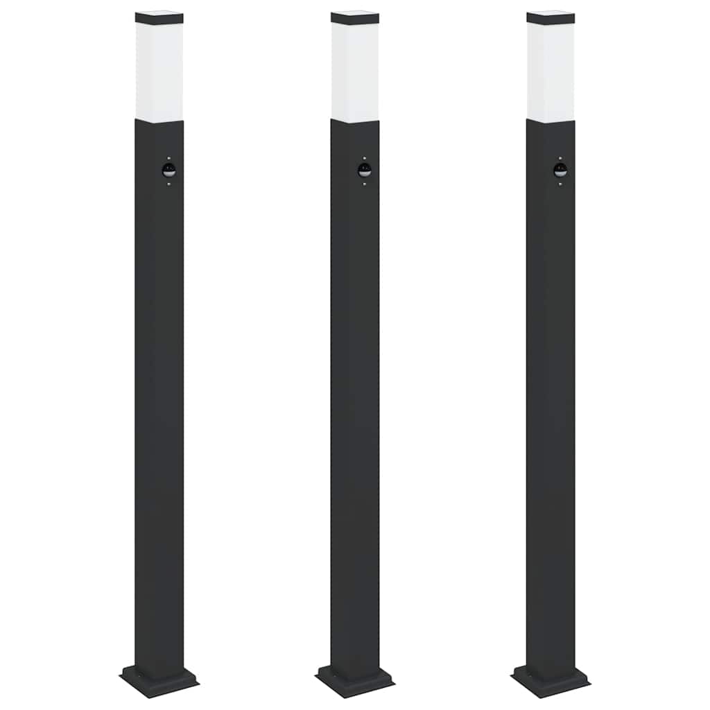 Lampioni a paletto con sensore 3 pz 110 cm neri IP44 | homemem39