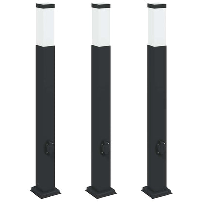 Lampioni a palo con presa elettrica 3 pz 80 cm Nero IP44 | homemem39
