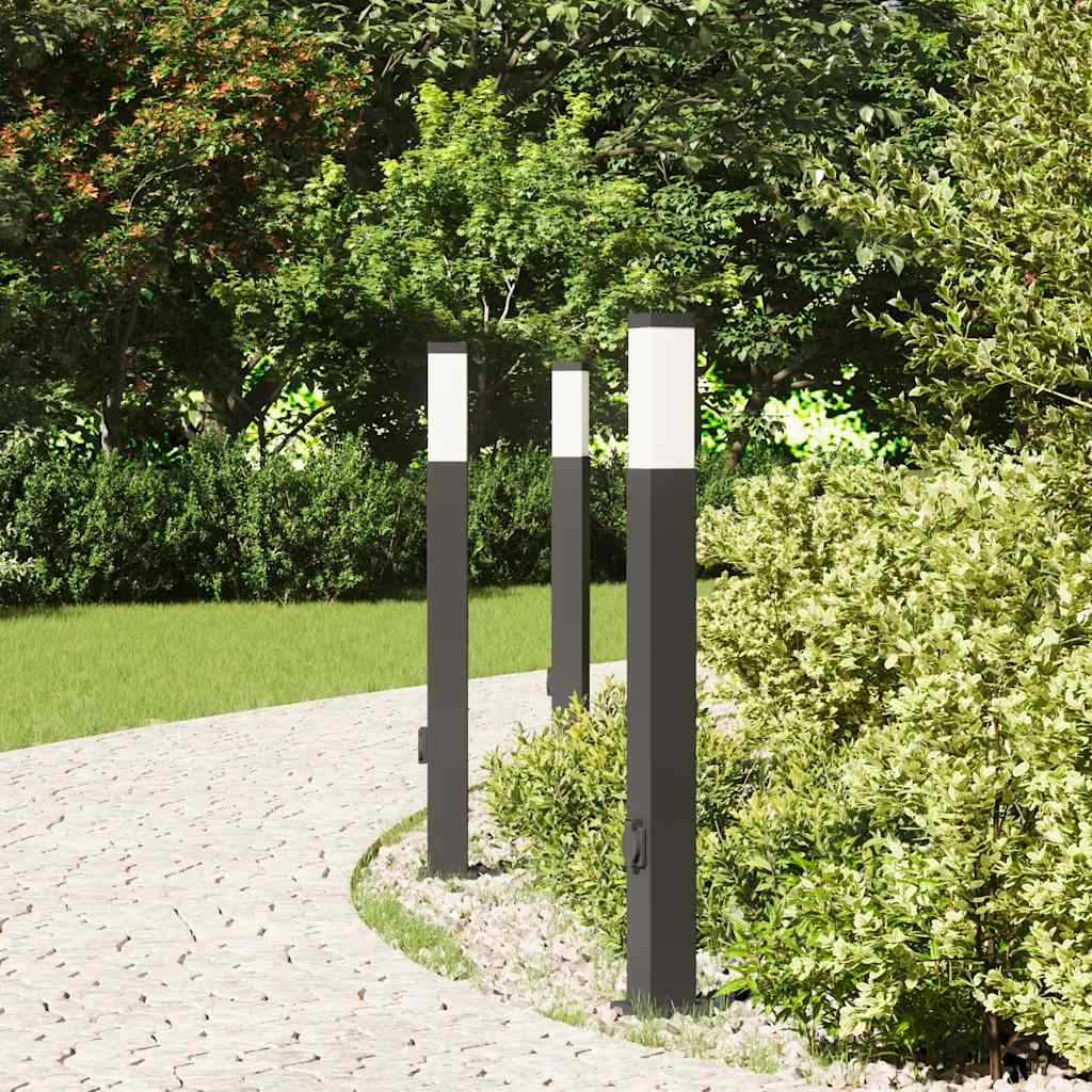 Lampioni a palo con presa elettrica 3 pz 80 cm Nero IP44 | homemem39