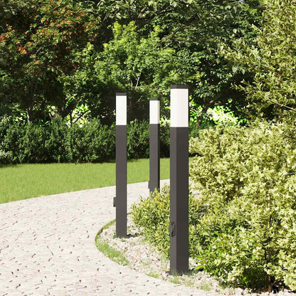 Lampioni a palo con presa elettrica 3 pz 80 cm Nero IP44 | homemem39