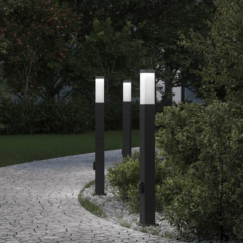 Lampioni a palo con presa elettrica 3 pz 80 cm Nero IP44 | homemem39