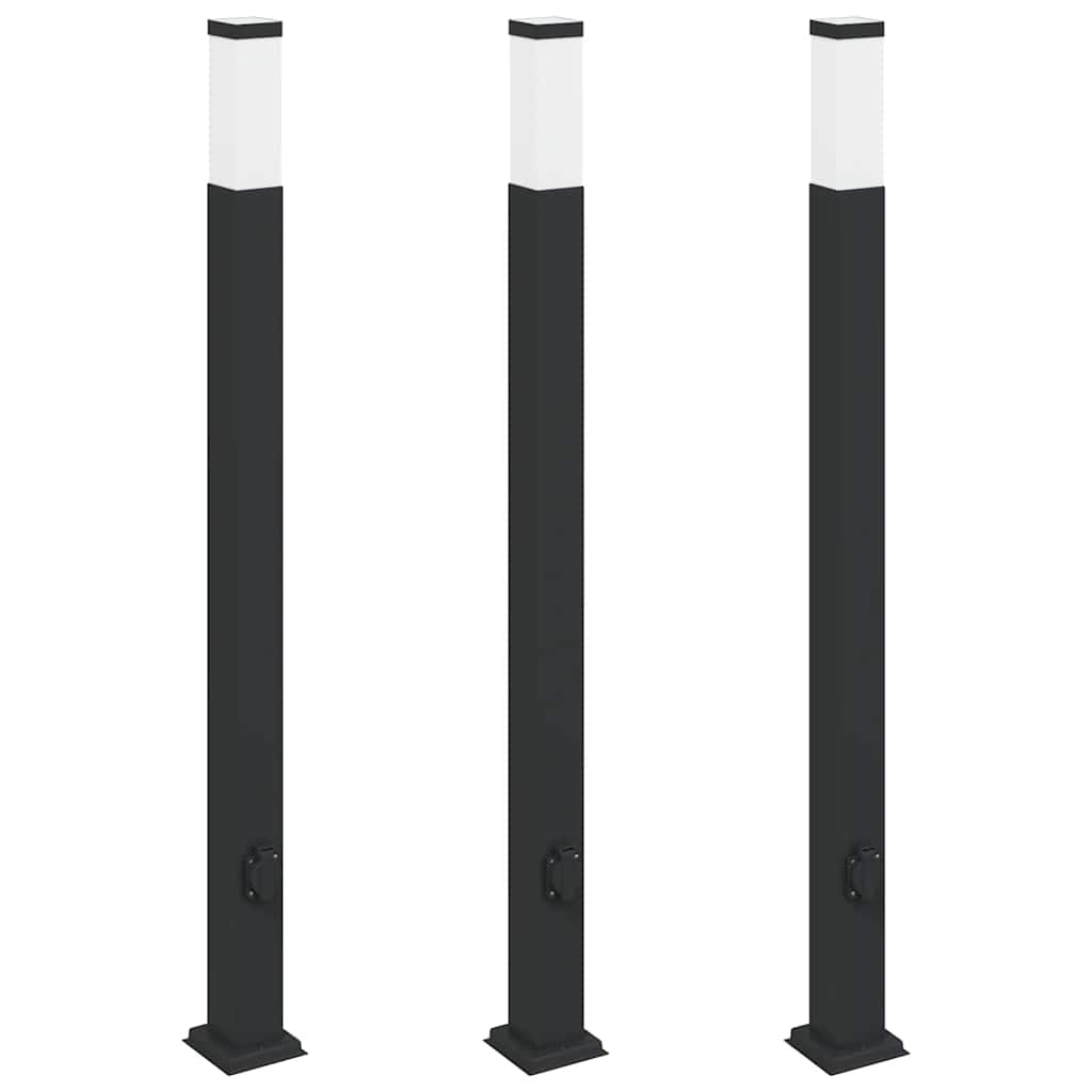 Lampioni a palo con presa elettrica 3 pz 110 cm Nero IP44 | homemem39