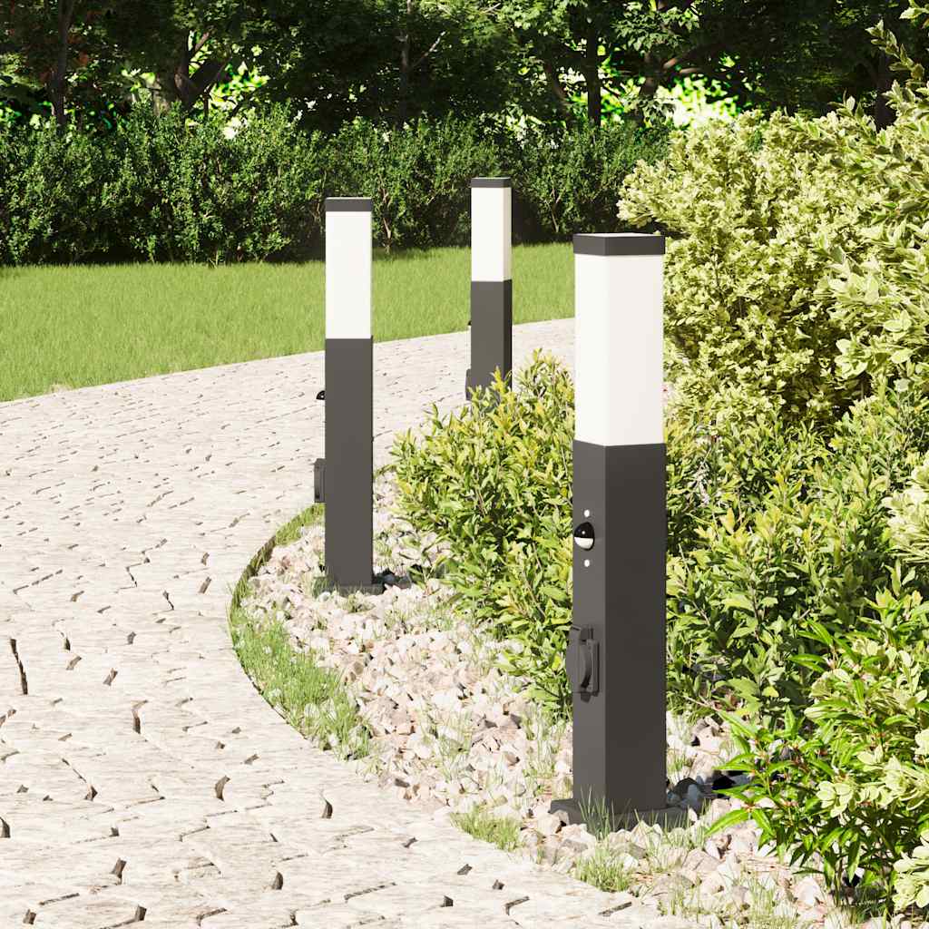 Lampioni a paletto con sensore e presa 3 pz 50 cm neri IP44 | homemem39
