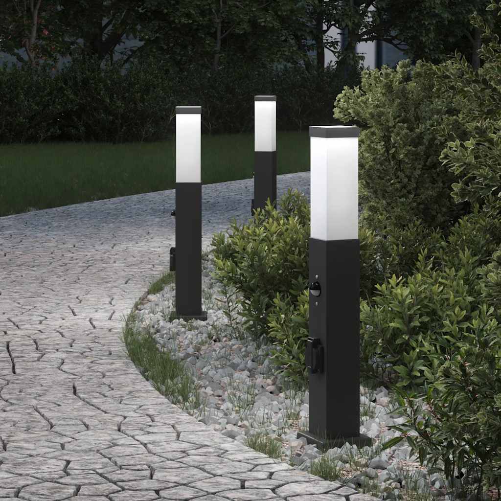 Lampioni a paletto con sensore e presa 3 pz 50 cm neri IP44 | homemem39