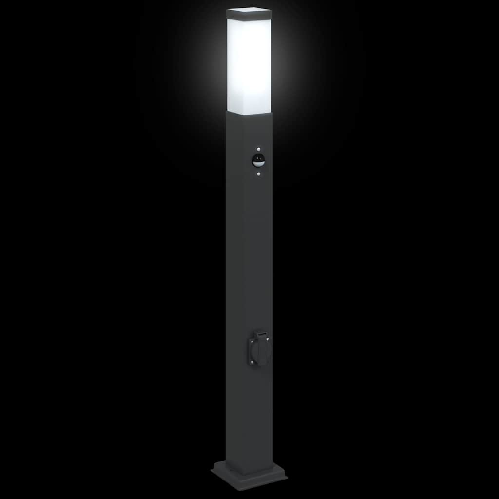 Lampioni a paletto con sensore e presa 3 pz 80 cm neri IP44 | homemem39