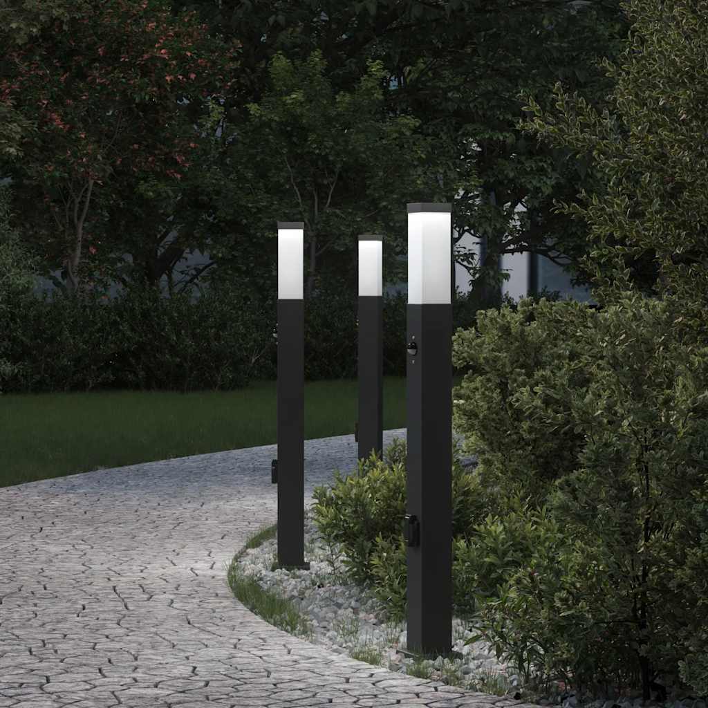 Lampioni a paletto con sensore e presa 3 pz 80 cm neri IP44 | homemem39