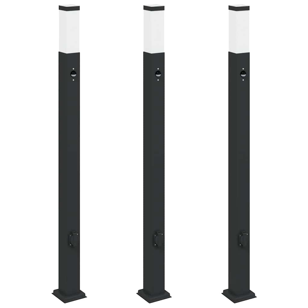 Lampioni a paletto con sensore e presa 3 pz 110 cm neri IP44 | homemem39